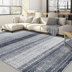 Nakagishi Area Rugs 9x12 Living Room Rug: Washable Boho Large Neutral Modern Soft Stain Resistant Indoor Floor Non-Slip Moroccan Accent Carpet for Bedroom Nursery Kid Playroom Office Dining Room- Blue