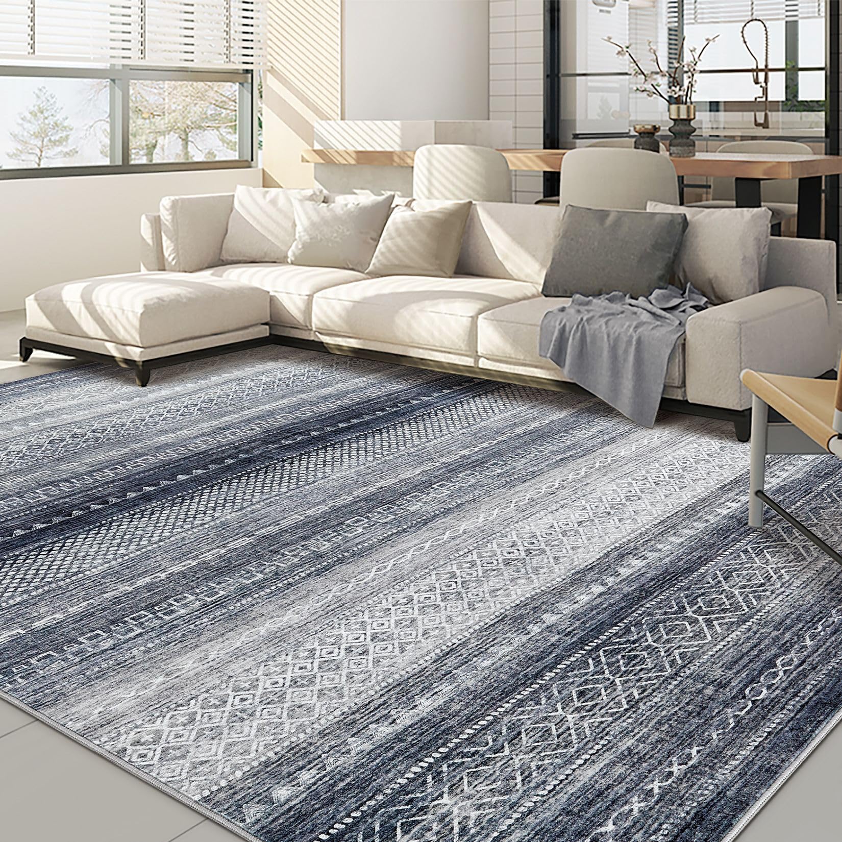 Nakagishi Boho 8x10 Area Rug Living Room Rugs Machine Washable Blue