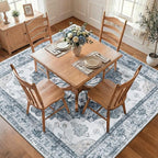 Area Rugs Square 8ft Washable Non-Slip, Floral Vintage Distress Print Pattern Medallion Carpet for Living Room Bedroom Dining Room, Light Gray Grey White
