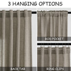 Mocha Linen Curtains 84 Inches Long for Bedroom Back Tab Light Filtering Privacy Semi Sheer Curtains Modern Farmhouse Decor Mocha Cotton Textured Curtain for Living Room 2 Panels Set 52x84 Inch