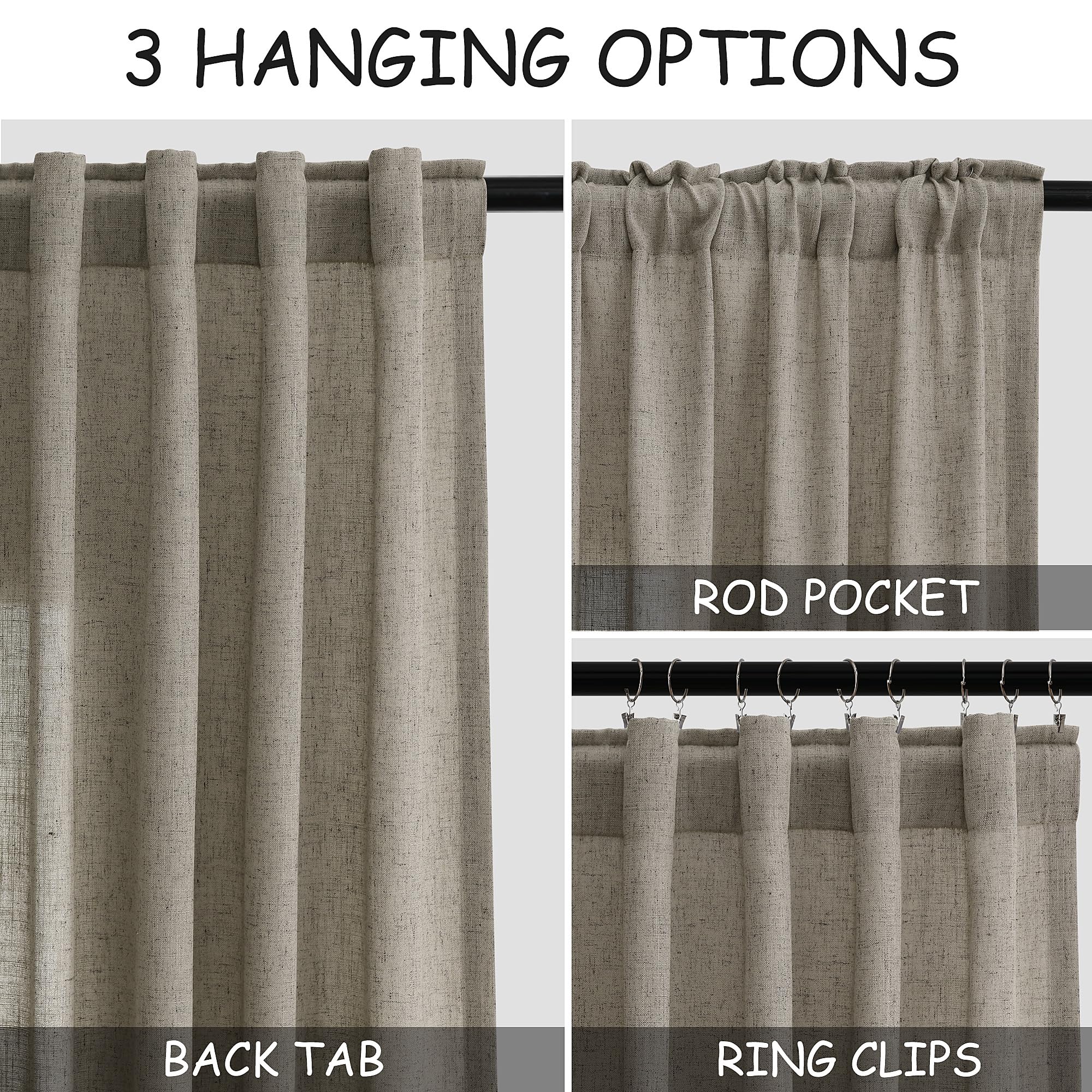 Mocha Linen Curtains 90 Inch Length 2 Panels Set for Living Room Rod Pocket Back Tab Window Drapes Light Filtering Modern Farmhouse Curtain 90 Inches Long for Dining Room Bedroom Nursery 52x90