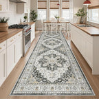 Madane Hallway Rug 3x10, Kitchen Rugs Washable Entryway Rug Vintage Kitchen Runners Non Slip Indoor Area Rug Farmhouse Carpet Runner for Bathroom Living Room Bedroom, Black
