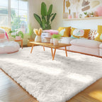 OLANLY Area Rugs for Living Room Bedroom, Machine Washable 4x5.9 ft Soft Fluffy Shaggy Bedside Rug, Indoor Floor Carpet for Kids Girls and Boys, Dorms, Nursery Rooms, Home Decor Aesthetic, Ivory