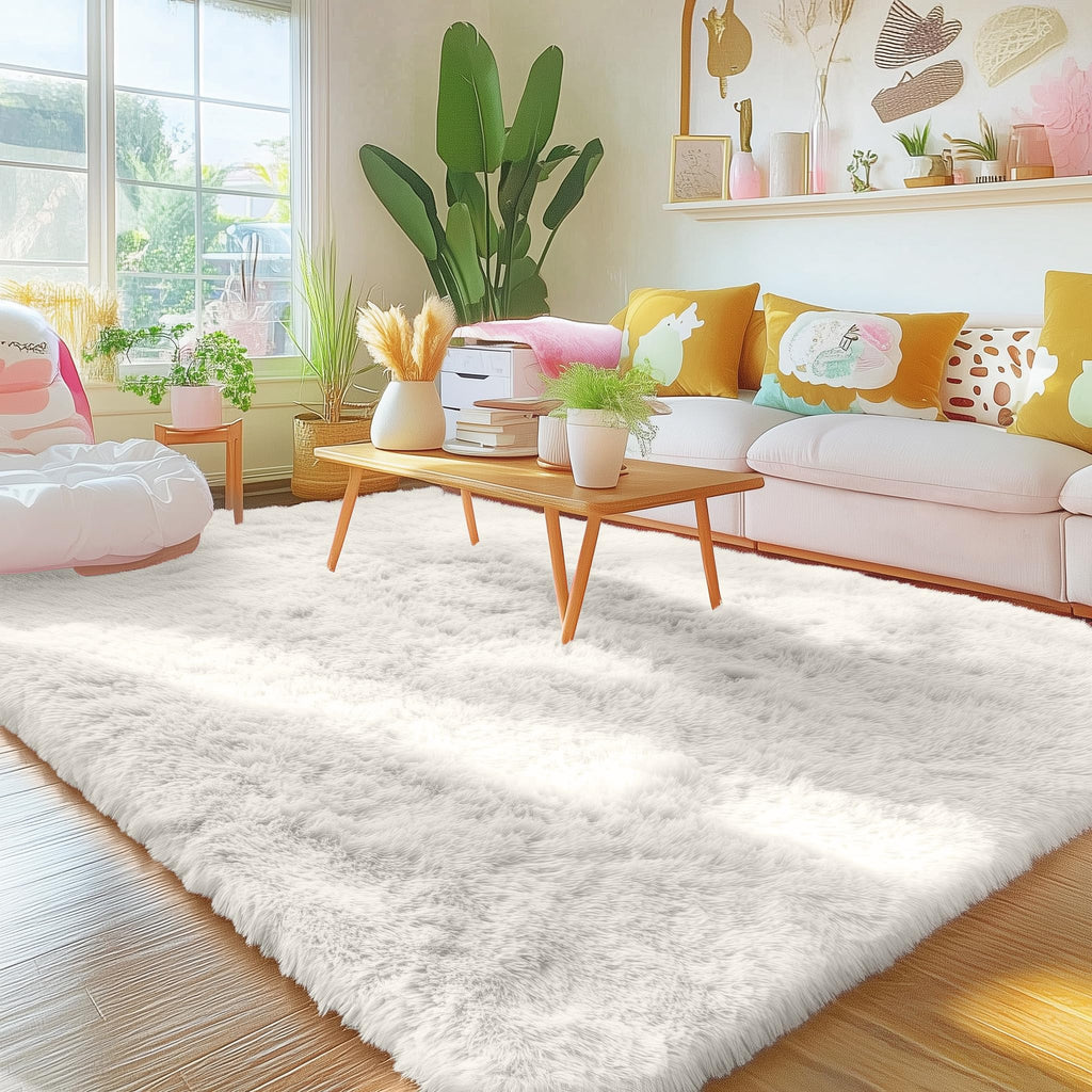 OLANLY 4x9 Area Rugs for Living Room Bedroom, Machine Washable Soft Fluffy Shaggy Bedside Rug, Indoor Floor Carpet for Kids Girls and Boys, Dorms, Nursery Rooms, Home Decor Aesthetic, Ivory
