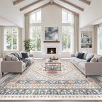zesthome 10x14 Area Rugs for Living Room,Non-Slip Backing Washable Rugs,Vintage Large Area Rug，Stain Resistant Home Decor Rug (Multi,10'x14')