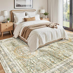 Soalmost Washable Area Rug 8x10, Large Soft Rugs for Living Room Vintage 8x10 Area Rugs for Bedroom Dining Room Non-Slip Stain Resistant Under Table Green Orange Rug