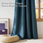 NICETOWN Stone Blue Faux Linen Room Darkening Rod Pocket Curtains 63 inch Length, W42 x L63, Light Blocking Thermal Insulated Noise Reducing Drapes for Bedroom Living Room Farmhouse Decor, 2 Panels
