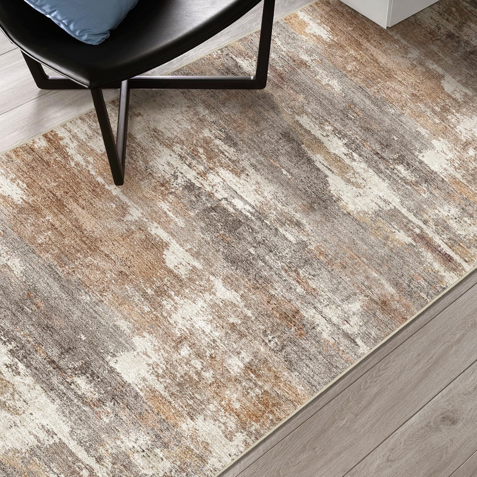 2'6x16 Runner Rug Washable Abstract: Non Slip Hallway Floor Mat Brown/Brick