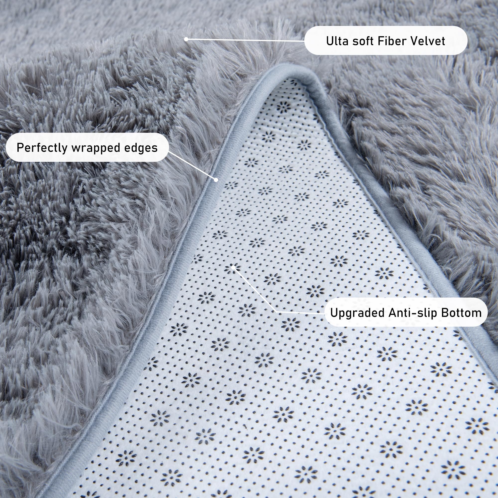 Quntue Runner Rugs for Bedroom 2x6 Rug Runners for Hallways Non Slip Soft Shag Bedside Rug, Fluffy Area Rug Throw Rugs for Living Room, Floor Carpet Runner for Nursery Kids Dorm, Grey