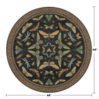 Black Boho 4ft Round Small Rugs for Entryway Non Slip - Washable Insect & Floral Rug for Living Room, Kitchen, Low Pile Soft Stain Resistant Carpet, Vintage Indoor Décor