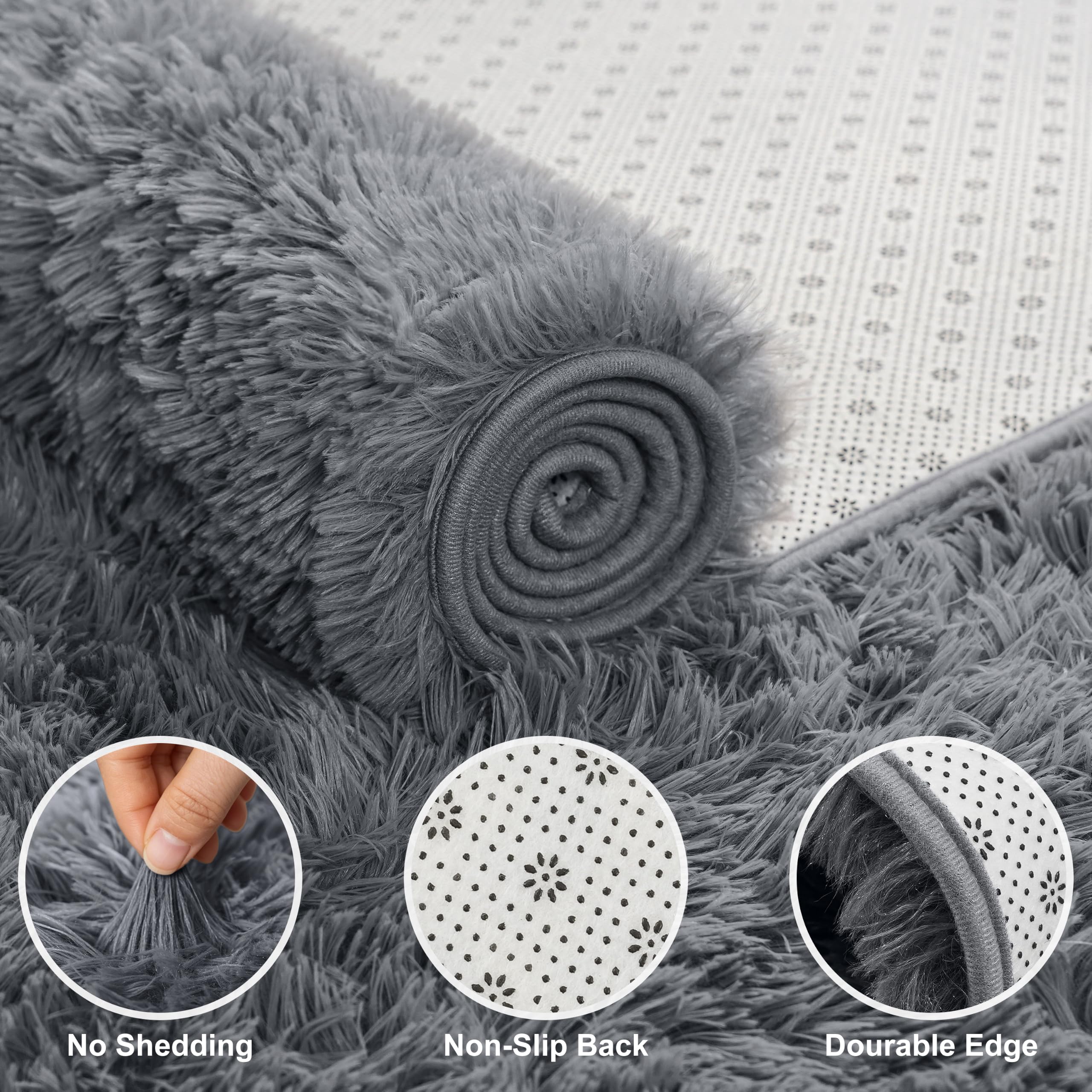 Shag Area Rugs for Bedroom Living Room,5X8 Ultra Soft Fluffy Area Rugs for Dorm,Indoor Carpet Plush Rugs for Home Decor,Dark Grey