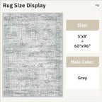 Soalmost 5x8 Area Rugs Grey Low Pile Indoor Washable Trendy Faded Style Rugs for Bedroom Living Room Dining Room Foldable Non-Slip Thin Print Home Office Mat