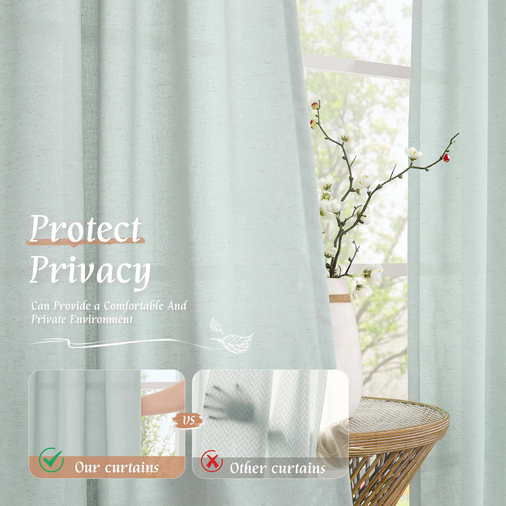 LAMIT Light Filtering Linen Curtains 63 Inch Length for Bedroom, Light Blue