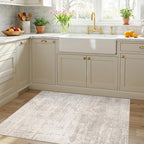 Washable 3x4 Kitchen Area Rugs: Abstract Stain-Resistant Sink Rug Non-Slip Durable Doormat Ultra Soft Bedroom Nursery Besides Carpets Indoor Water Resistant Bathroom Floor Mat(3x4,Beige/Cream)