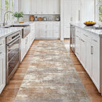 3x15 Washable Kitchen Runner Rug: Modern Abstract Runners for Hallway Soft Non Slip Rugs with Rubber Backing Low Pile Thin Waterproof Floor Carpet for Entryway Bedroom Bathroom Indoor 3x15 Brown/Brick