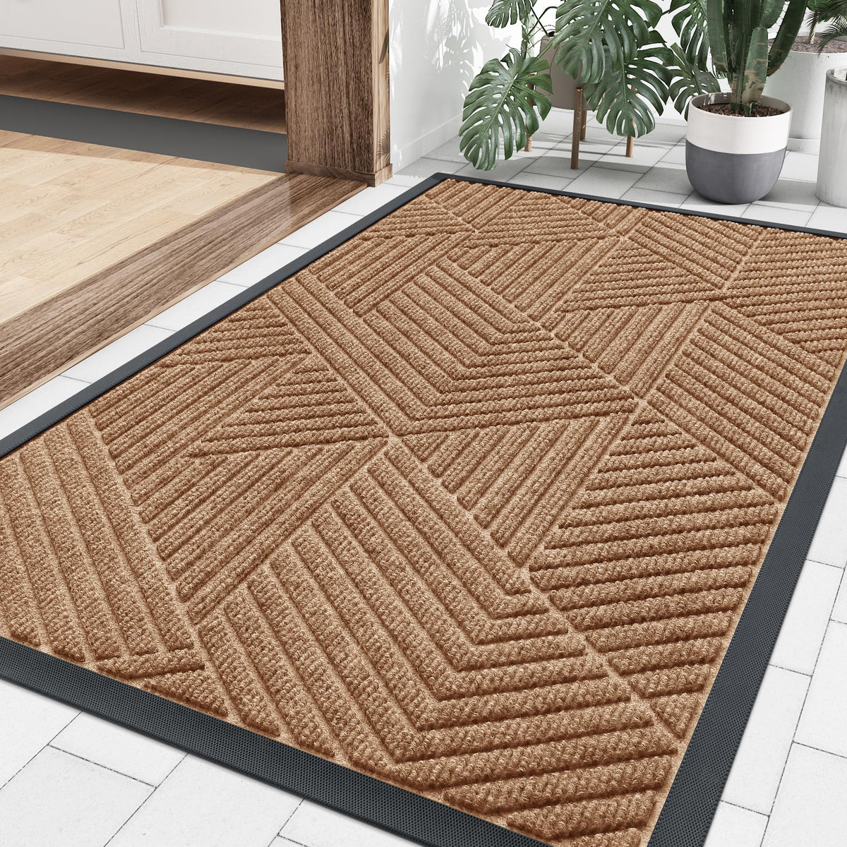 Smiry Front Door Mat Outside Entrance, Low Profile Rubber Doormat, 59x40