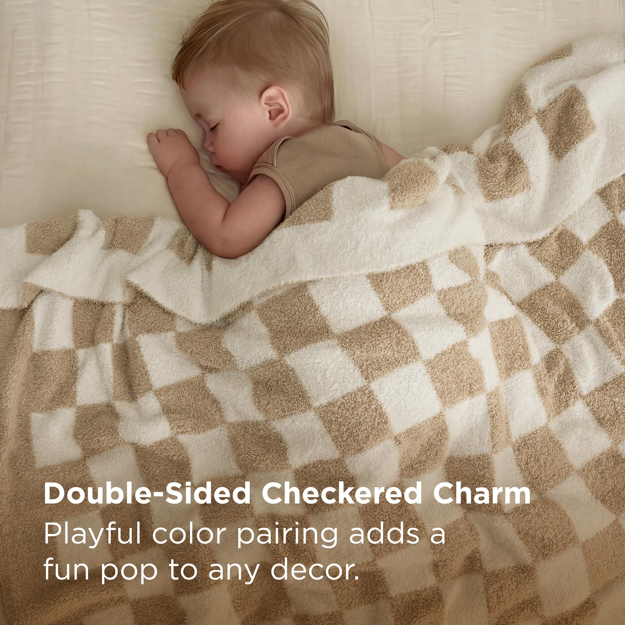 Bedsure Beige Fall Throw Blanket for Couch, Cozy Soft Checkered Blanket, Lightweight Warm Knit Fluffy Throw Blankets for Bed Sofa, Camping, Picnic, Travel, Gifts for Women Men, 50x60 Inches