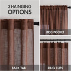 MIULEE Chocolate Brown Linen Curtains 54 Inch Length 2 Panels for Bedroom Living Room, Soft Thick Linen Textured Natural Short Window Drapes Semi Sheer Light Filtering Back Tab Rod Pocket