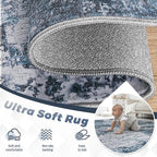 Area Rugs 6x9 for Living Room: Washable Rug Modern Abstract Neutral Soft Non-Slip Low-Pile Indoor Carpet for Bedroom Dining Room Playroom Home Office (Blue Grey, 6'x9')