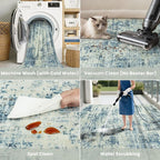 6x9 Area Rugs for Living Room Washable Rug: Anti-Skid Abstract Modern Living Room Rug Soft Thin Carpets Indoor Floor Non-Shedding Carpet for Bedroom Dining Farmhouse Nursery Blue Gray Gold