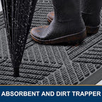 Smiry Front Door Mat Outside Entrance, Heavy Duty Sturdy Natural Rubber Doormat, Trap Dirt and Moisture, Easy Clean Low Profile Mats for Indoor Outdoor Entry, Irregular Triangle (29.5x17, Silver Grey)