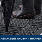 Smiry Front Door Mat Outside Entrance, Heavy Duty Sturdy Natural Rubber Doormat, Trap Dirt and Moisture, Easy Clean Low Profile Mats for Indoor Outdoor Entry, Irregular Triangle (29.5x17, Silver Grey)