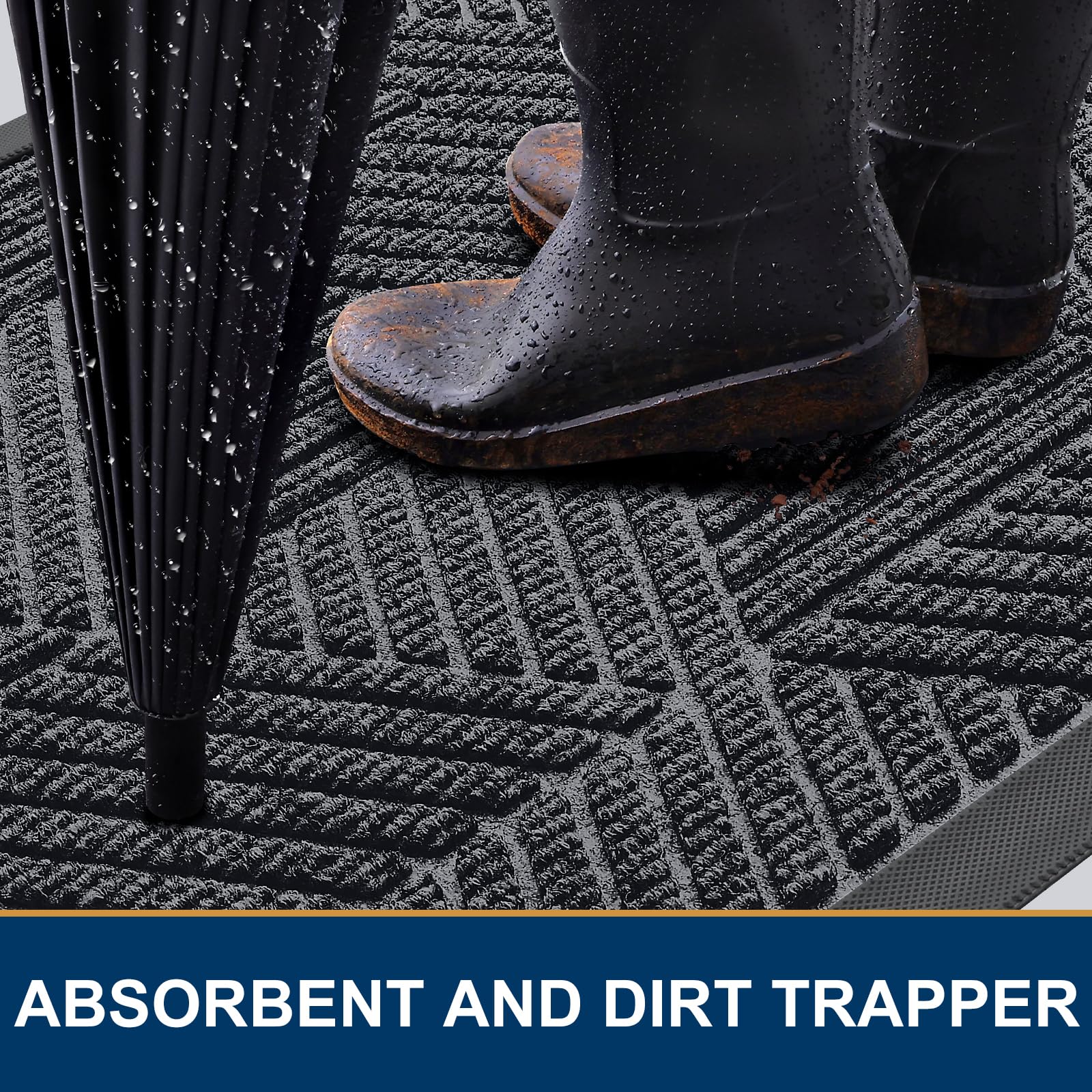Smiry Front Door Mat Outside Entrance, Heavy Duty Sturdy Natural Rubber Doormat, Trap Dirt and Moisture, Easy Clean Low Profile Mats for Indoor Outdoor Entry, Irregular Triangle (29.5x17, Silver Grey)