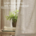LAMIT Linen Curtains 68 Inch Length 2 Panels, Light Filtering Panels Back Tab and Rod Pocket Neutral Drapes for Bedroom/Window/Living Room, Taupe, 52 x 68 Inch