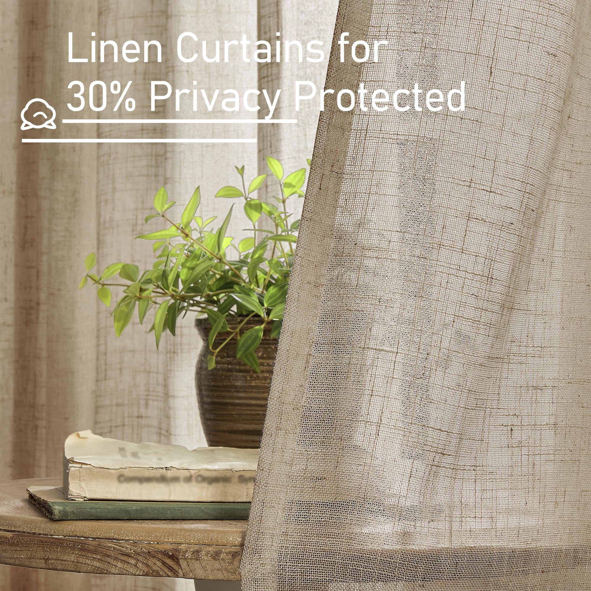 LAMIT Taupe Semi Sheer Linen Curtains 2 Panels Set Light Filtering Panels