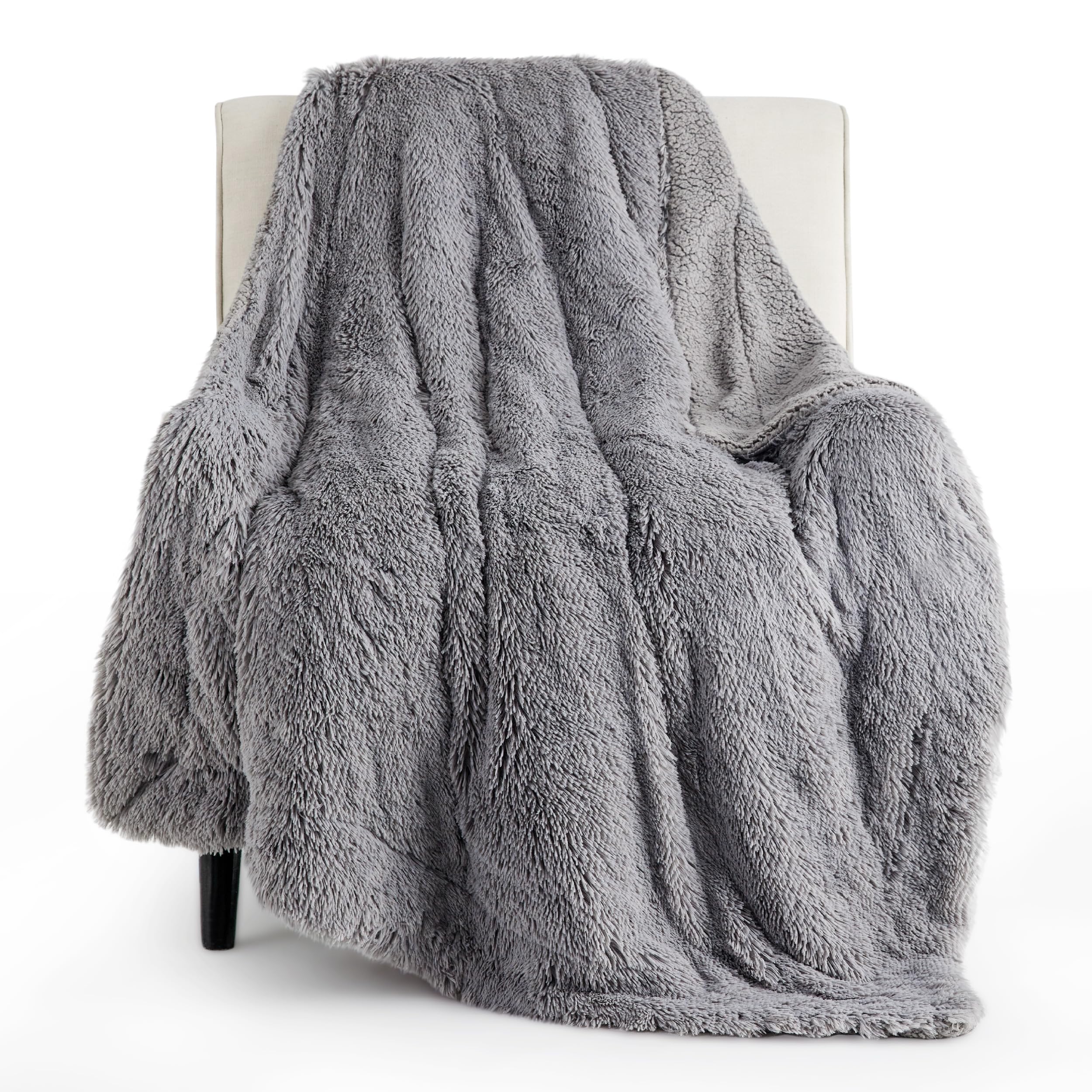 Bedsure GentleSoft Fluffy Grey Throw Blanket, Grey Decor Cozy Gifts for Women Men, Soft Sherpa Fleece Fuzzy Plush Thick Warm Faux Fur Throw Blanket for Couch Bed Sofa, Gray Gifts, 50x60