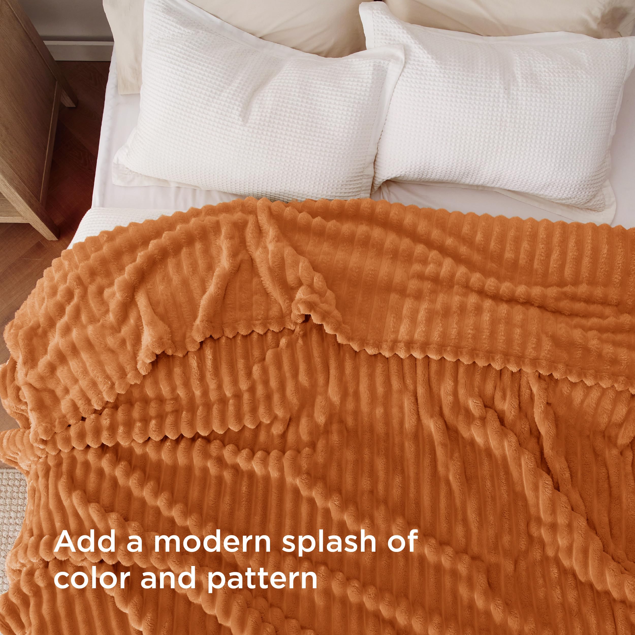 Bedsure Soft Full Size Fleece Blankets for Bed Orange 84"x90"