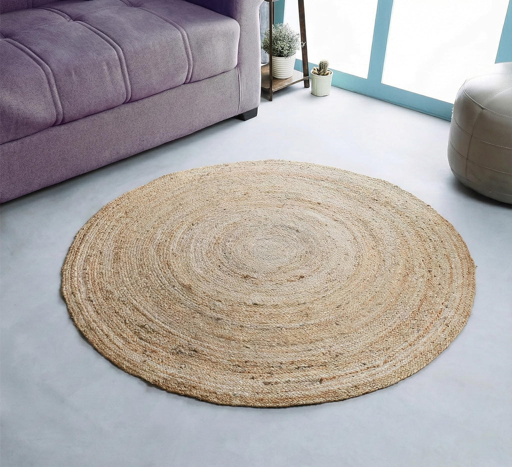 Hausattire Jute Braided Round Rug, Natural, 4 ft