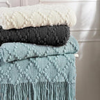 BOURINA Black Throw Blanket 50 x70 Inches Jacquard Argyle Throw Textured Solid Soft Throws and Blankets for Sofa or Bed Knitted Decorative Blanket