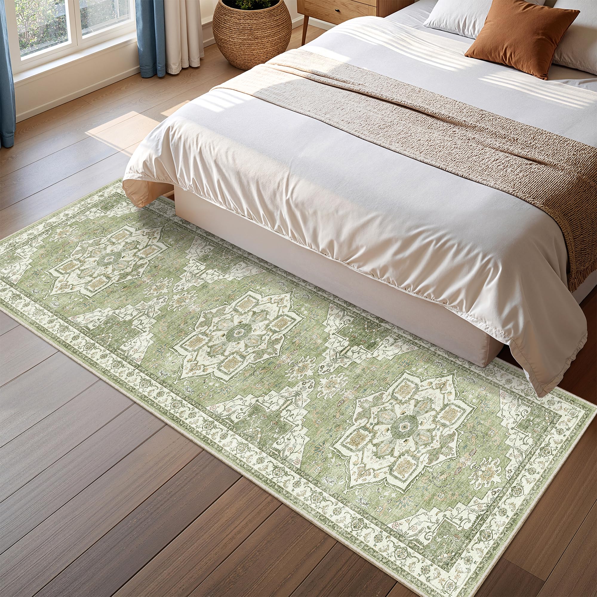 Restydon Runner Rug 2x6, Non Slip Washable Rugs for Hallways, Light Green