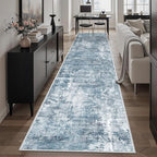 Runner Rug 2'6" x 12' Washable Non-Slip 2.5x12 ft Long Runner Rugs for Kitchen Bathroom Laundry Room Vintage Ultra Thin Runners for Hallway Entryway Blue/Grey