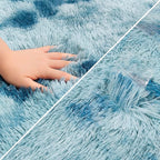 Super Soft Fluffy Living Room Area Rug 2x6 ft Tie-Dyed Light Blue Shaggy Furry Carpet Washable Non-Slip Floor Rugs Bedroom Bedside Nursery Rug Fuzzy Girls Boy Dorm Home Decor Aesthetic