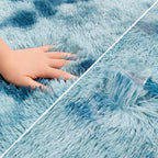 JiaoBaba Super Soft Fluffy Living Room Area Rug 2x10 ft Tie-Dyed Light Blue Shaggy Furry Carpet Washable Non-Slip Floor Rugs Bedroom Bedside Nursery Rug Fuzzy Girls Boy Dorm Home Decor Aesthetic