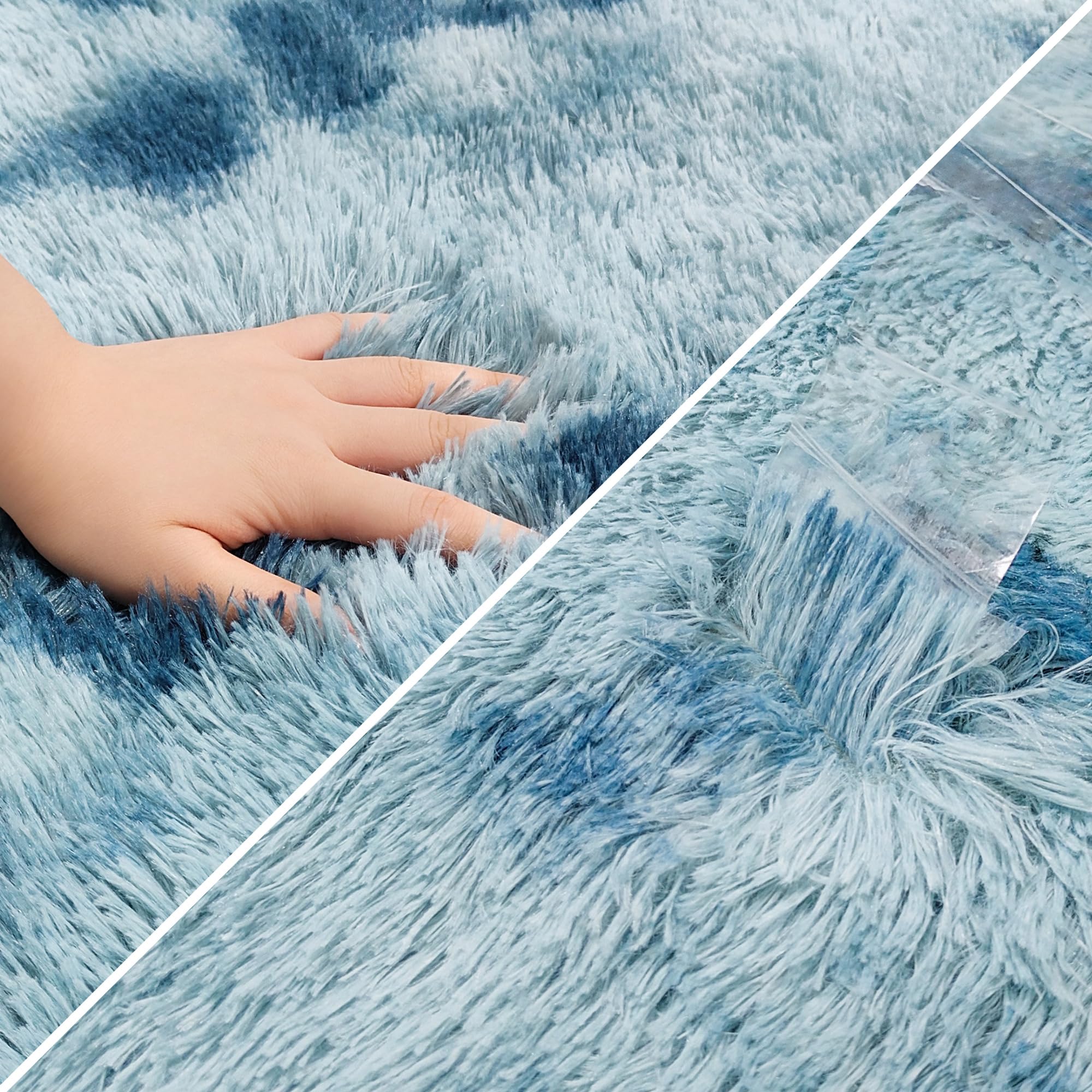 JiaoBaba Super Soft Fluffy Living Room Area Rug 2x5 ft Tie-Dyed Light Blue Shaggy Furry Carpet Washable Non-Slip Floor Rugs Bedroom Bedside Nursery Rug Fuzzy Girls Boy Dorm Home Decor Aesthetic