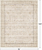 Hazo Haus Washable Ivory Living Room Rug, 8x10 Non Slip Area Rugs for Bedroom, Dinning Room Under Table Low Pile Neutral Farmhouse Vintage Foldable Decor