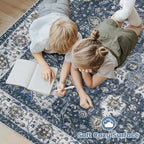 Area Rug 9x12 Washable Rug, Vintage Boho Medallion Rugs Non-Slip Soft Low Pile Large Distressed Rug Indoor Retro Carpet for Living Room Bedroom Dining Room Home Office (Vintage Blue, 9'x12')