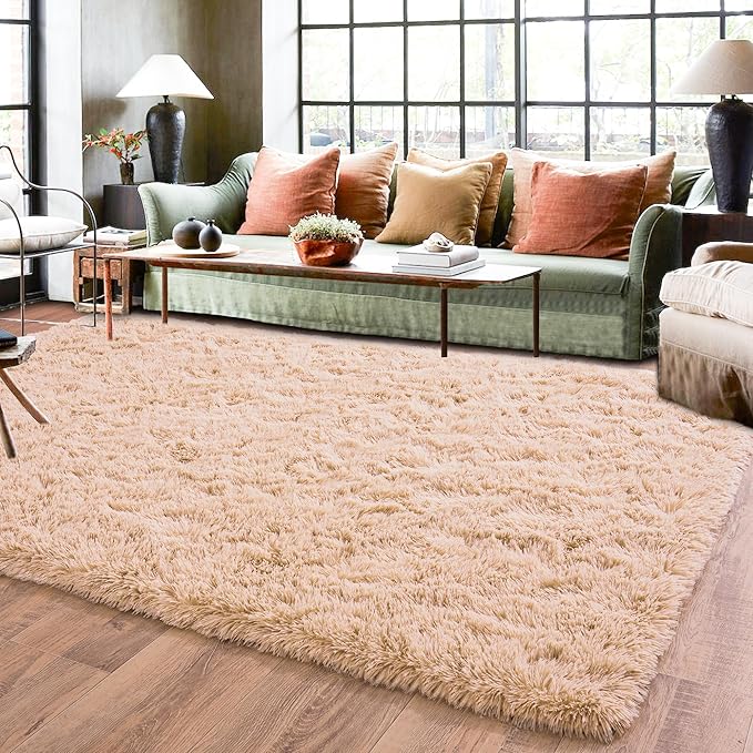 Quntue Camel Rugs for Bedroom, Soft Shaggy Modern Shag 4x6 Area Rug for Living Room, Upgrade Non-Slip Plush Fluffy Carpet for Kids Boys Girls Room Home Decor Aesthetic