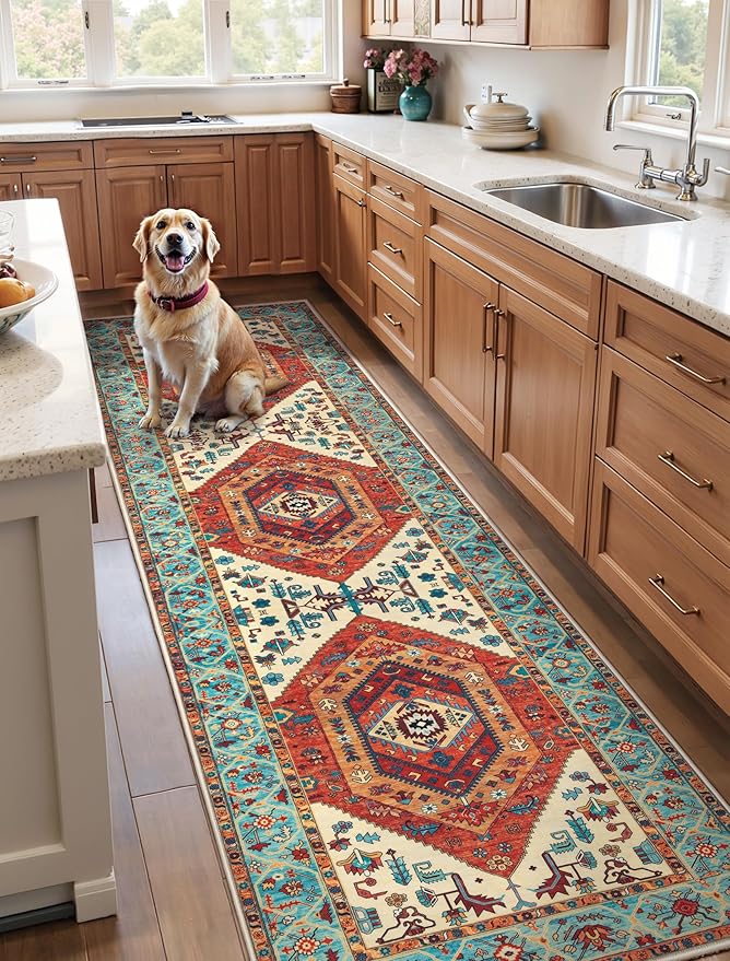 SERISSA 3x8 Washable Non Slip Boho Runner Rug for Hallway，Orange