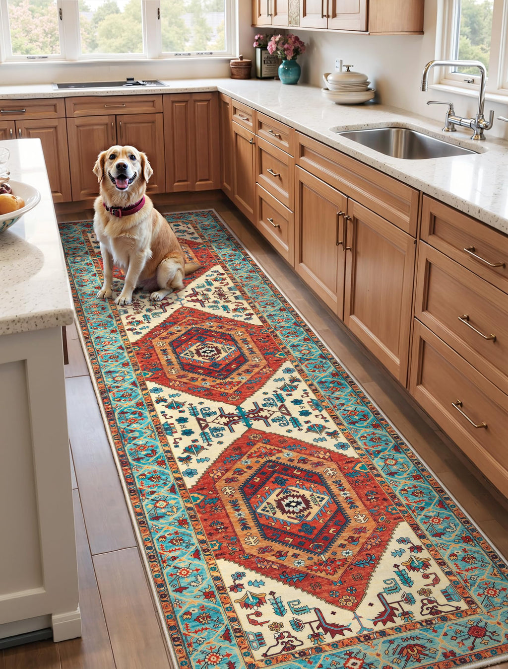 SERISSA 3x8 Washable Non Slip Boho Runner Rug for Hallway，Orange