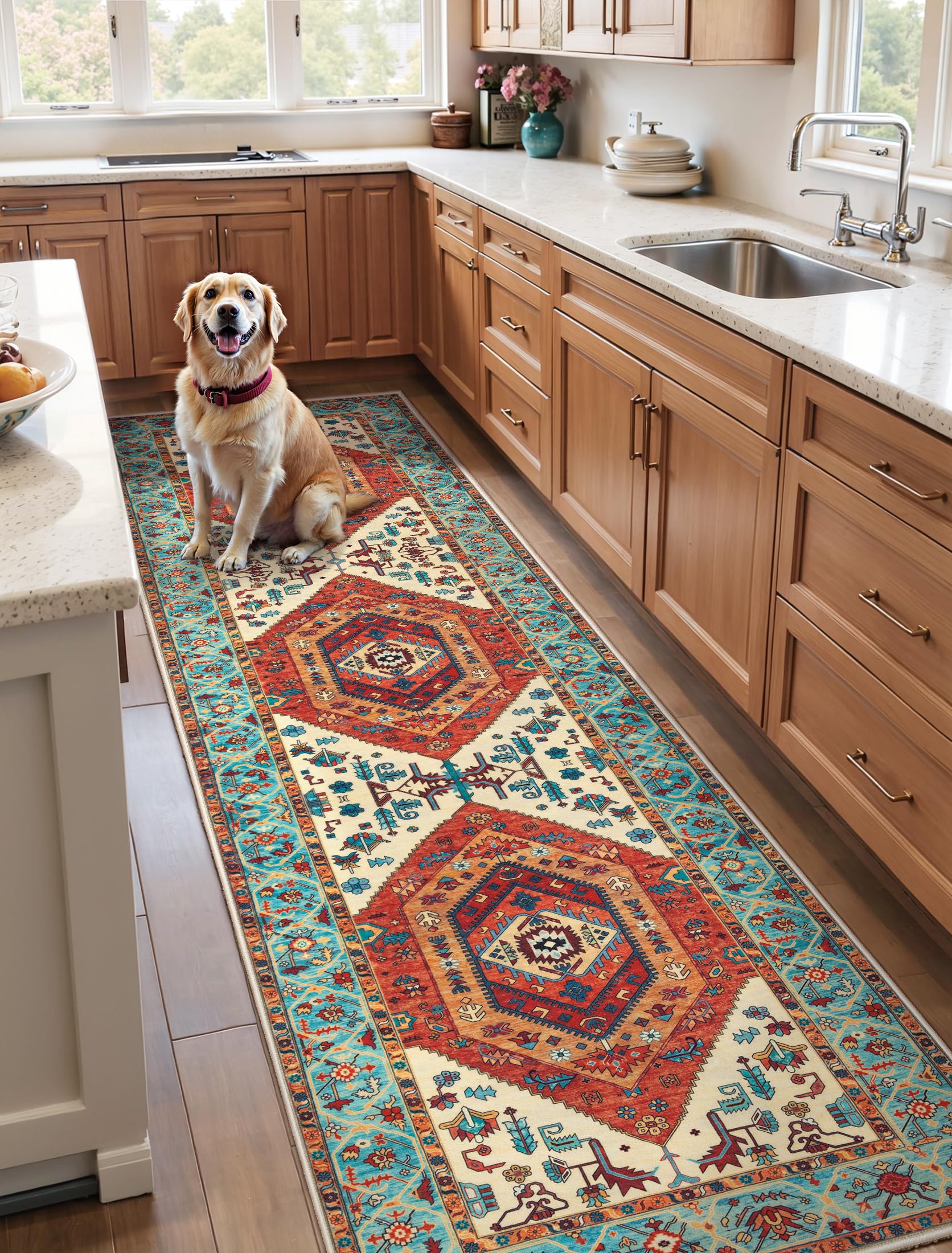 SERISSA 3x8 Washable Non Slip Boho Runner Rug for Hallway，Orange