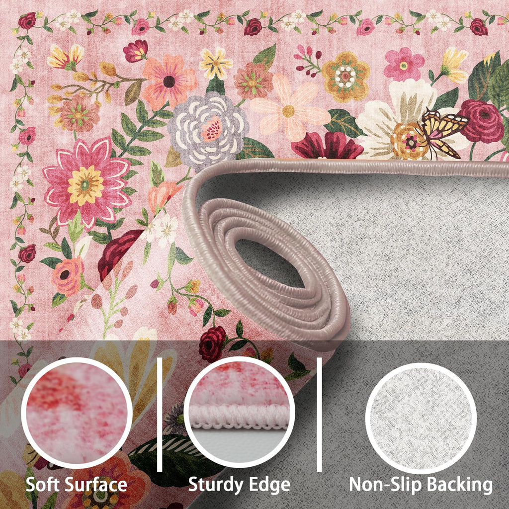 Babovid Pink Floral Hallway Runner Rug 2x4 for Bedroom Kitchen