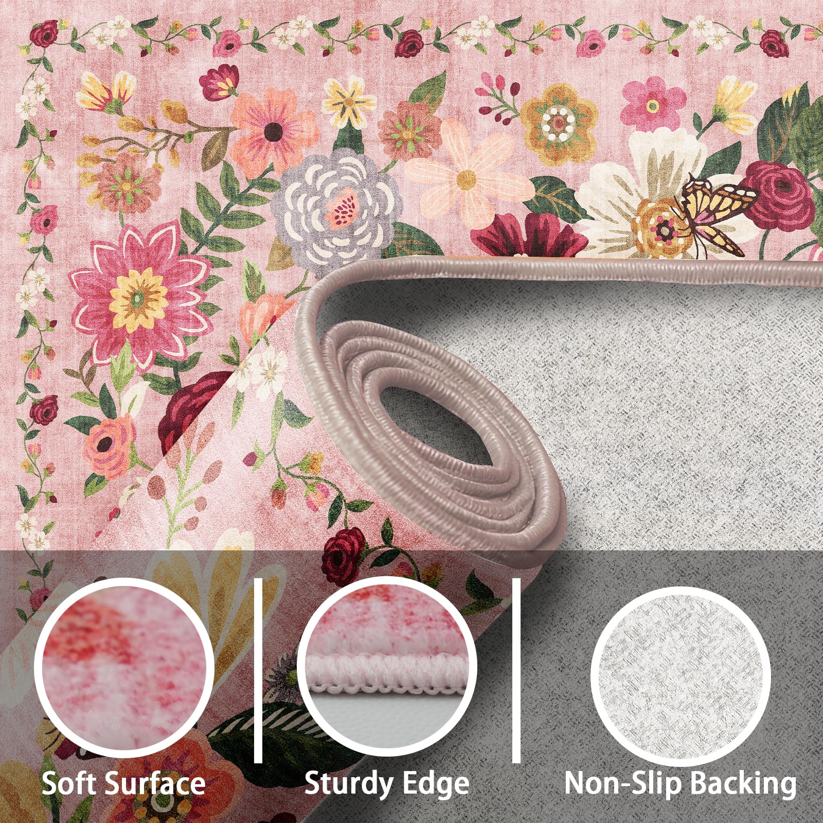 Babovid Pink Floral Hallway Runner Rug 2x4 for Bedroom Kitchen