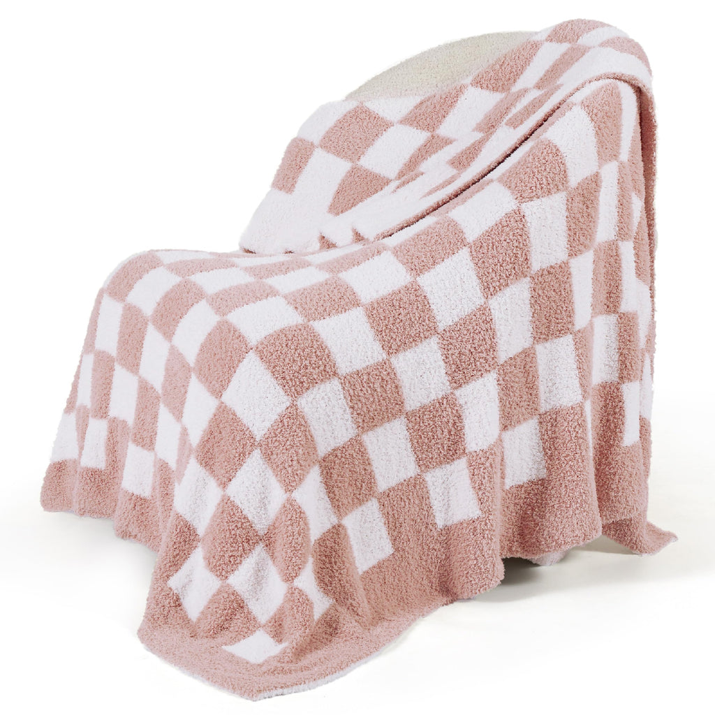 Bedsure GentleSoft Pink Checkered Throw Blanket for Couch - Soft Cozy Fluffy Blanket, Lightweight Warm Knit All Season Plaid Blankets for Bed Sofa, Birthday, for Women, 50x60 Inches