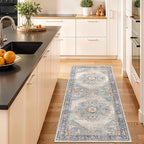 TOPRUUG 2x5 Hallway Runner Rug: Washable Non-Slip Rugs for Kitchen Vintage Water Resistant Entryway Rug Ultra-Thin Soft Living Room Bedroom Carpet Low Pile Durable Floor Mat for Bathroom (Blue, 2X5)