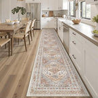 3x20 Long Runner Rug for Hallway, Non-Slip Long Kitchen Mats for Floor, Vintage Washable Rug for Entryway, Soft Hallway Runner for Dining Room, Bedroom, Living Room(Orange,3'x20')