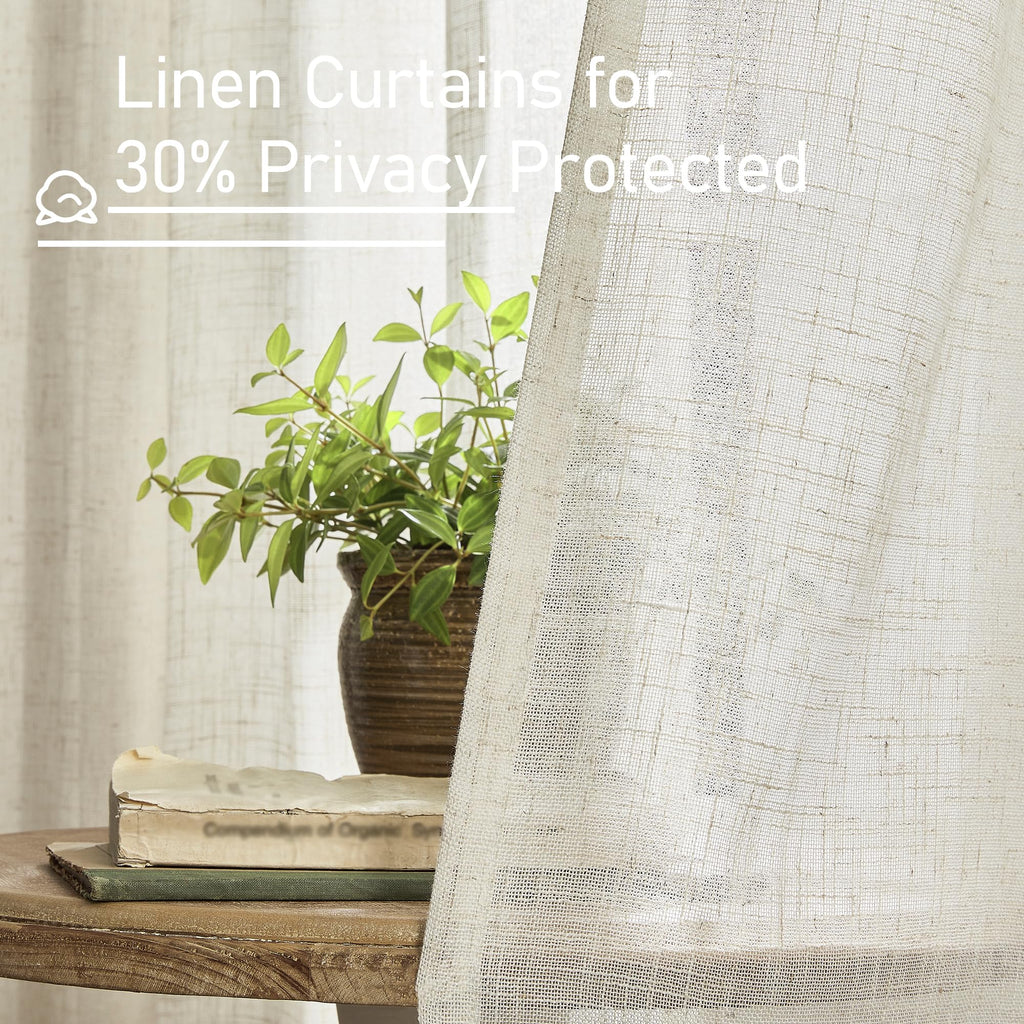 LAMIT Natural Linen Boho Curtains 80 inch Length for Bedroom 2 Panels
